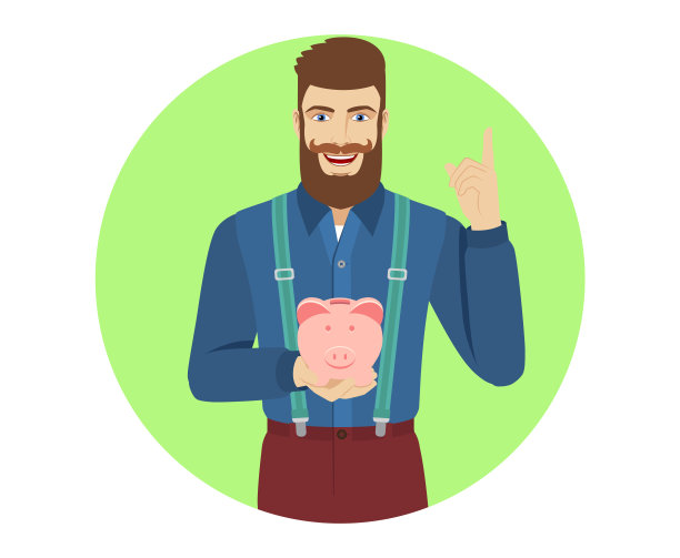 一个拿着存钱罐向上指着的嬉皮士图片下载