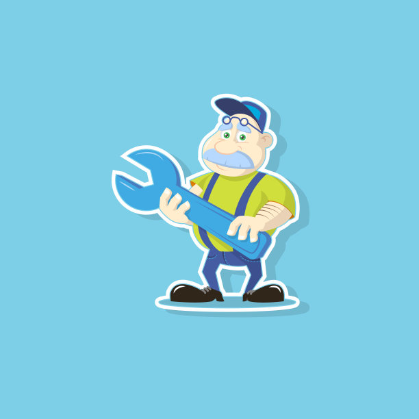 插图的一个可爱的卡通机制与扳手图片下载