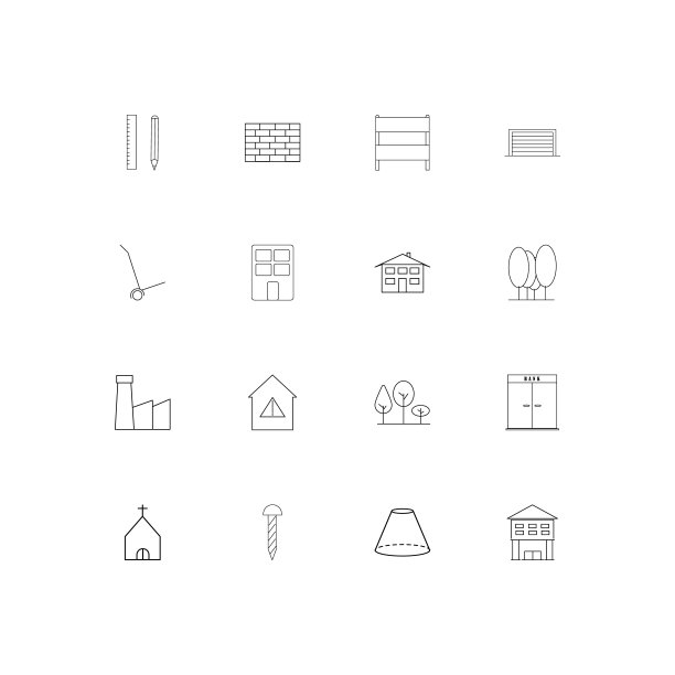 建筑和建设简单的线性图标集。概述了矢量图标图片下载