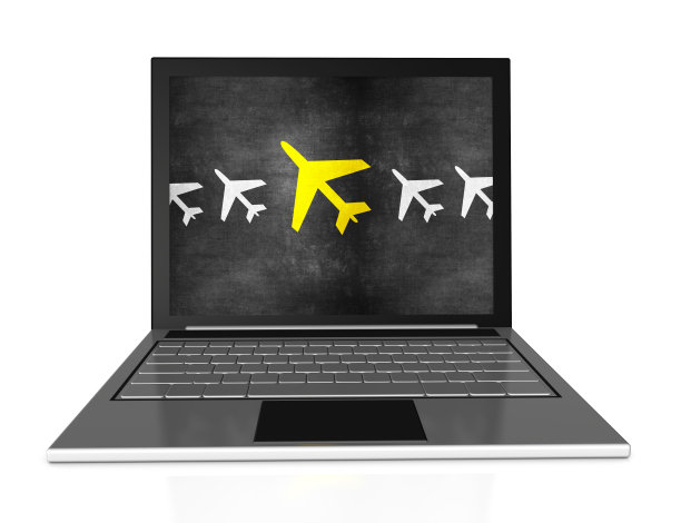 笔记本电脑上的飞机领导概念图片下载