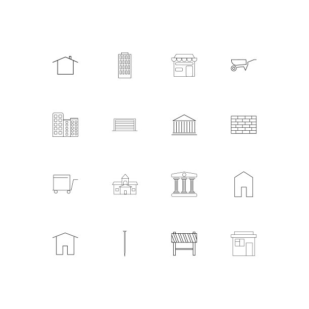 建筑施工线性图标集矢量图图片下载