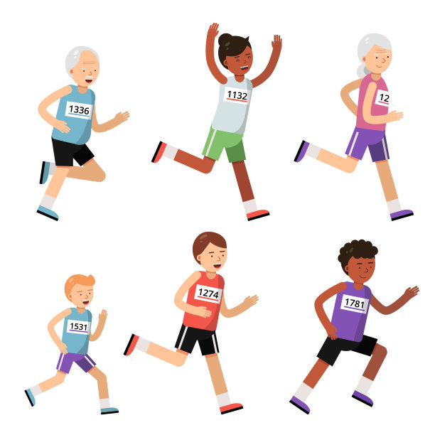 跑不同年龄的人。体育人物。马拉松素材图片