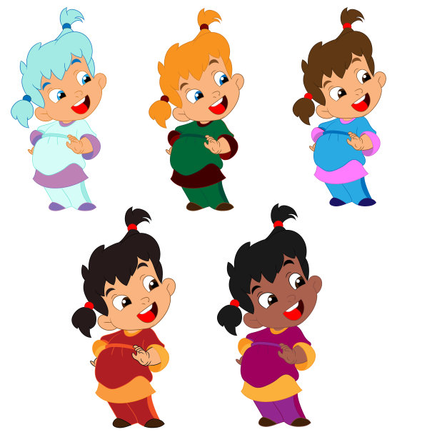 矢量插图的字符集与情感女孩在一件毛衣和一条裙子的两个尾巴图片下载