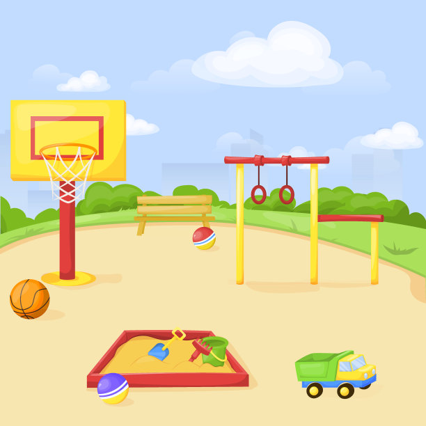 游乐场公园卡通向量乐趣玩儿童幼儿园插图儿童户外设备。图片下载