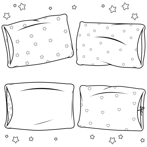 孩子的枕头。黑白涂色书页图片下载