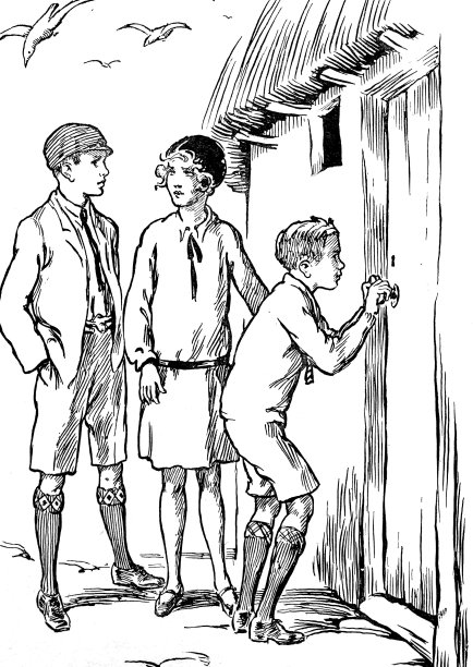 三个青少年站在一所房子的门口图片下载