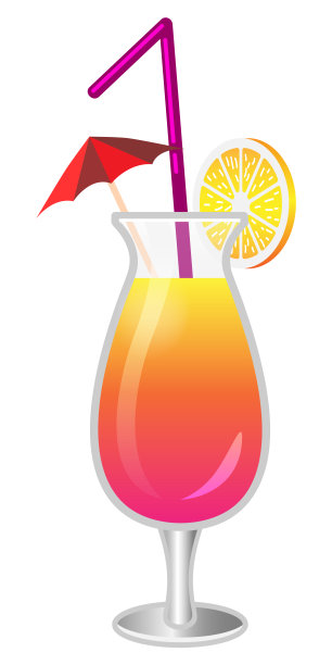 鸡尾酒矢量插图与伞柠檬吸管图片下载