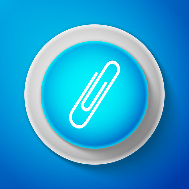白色回形针图标孤立在蓝色背景。用白线圈出蓝色按钮。矢量图图片下载