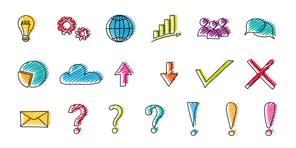 一套手绘的商业图标。向量。图片下载