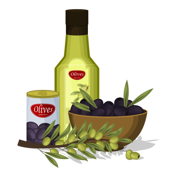 橄榄油载体产品和装饰来自橄榄枝健康成分天然食品新鲜有机水果插图。图片下载