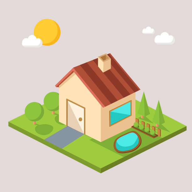 棕色房屋建筑等角矢量图图片下载