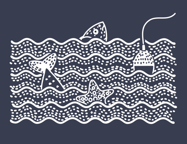 矢量平面插图的鱼和浮子和海星。钓鱼之旅图片下载