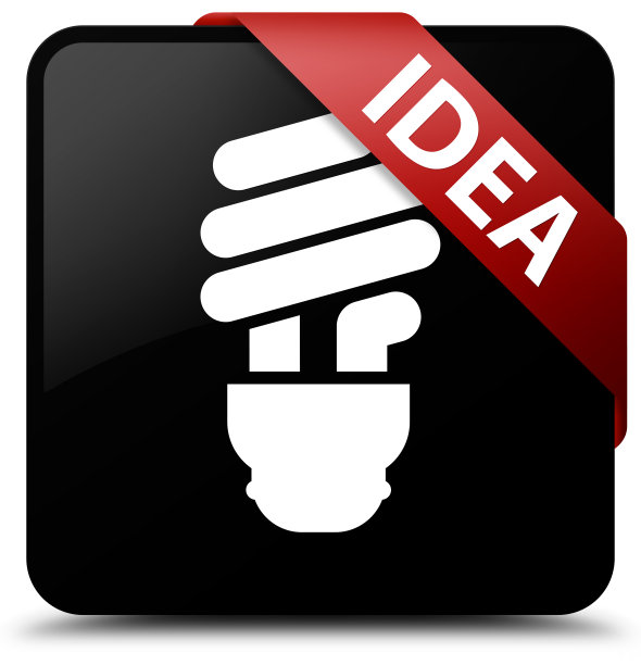 点子(灯泡图标)黑色方形按钮红色丝带在角落图片下载