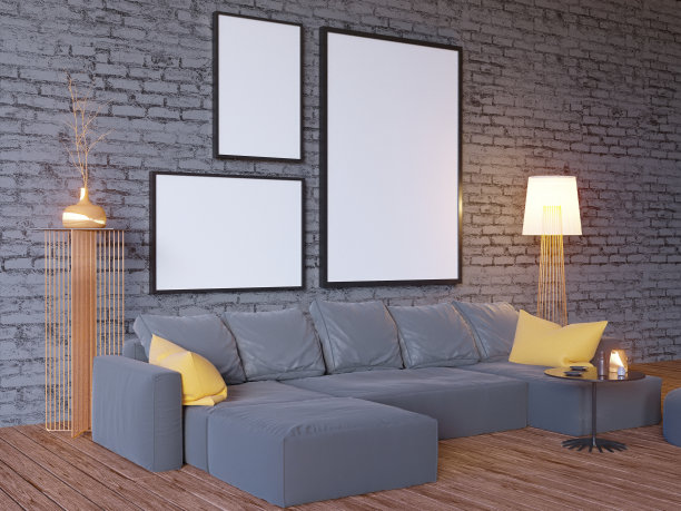 模拟海报与复古潮人阁楼室内背景，3D插画木，工作图片，组合，图片下载