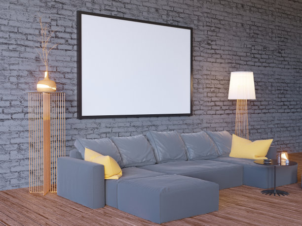 模拟海报与复古潮人阁楼室内背景，3D插画木，工作图片，组合，图片下载