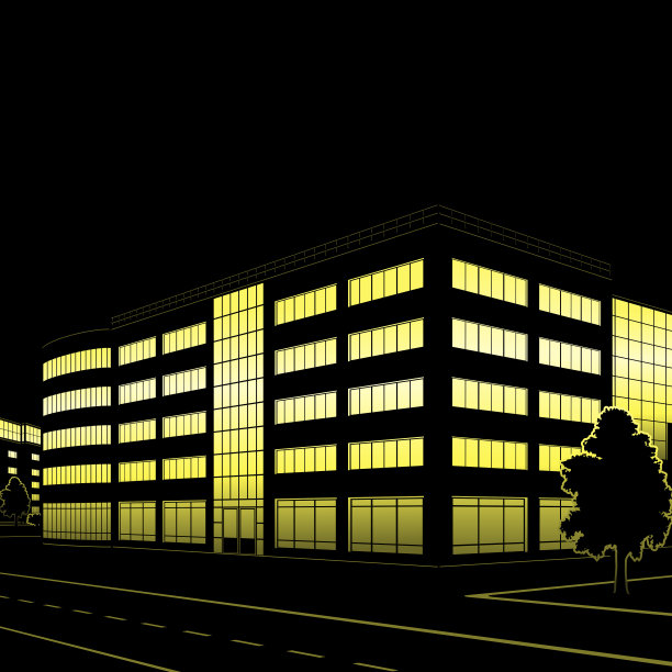 夜晚建筑物和街道的剪影图片下载