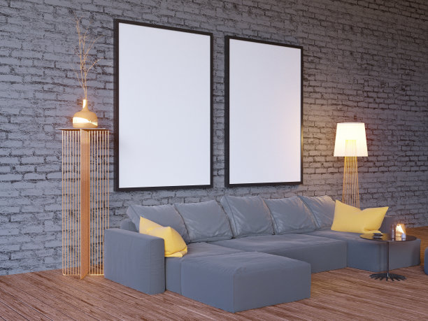 模拟海报与复古潮人阁楼室内背景，3D插画木，工作图片，组合，图片下载