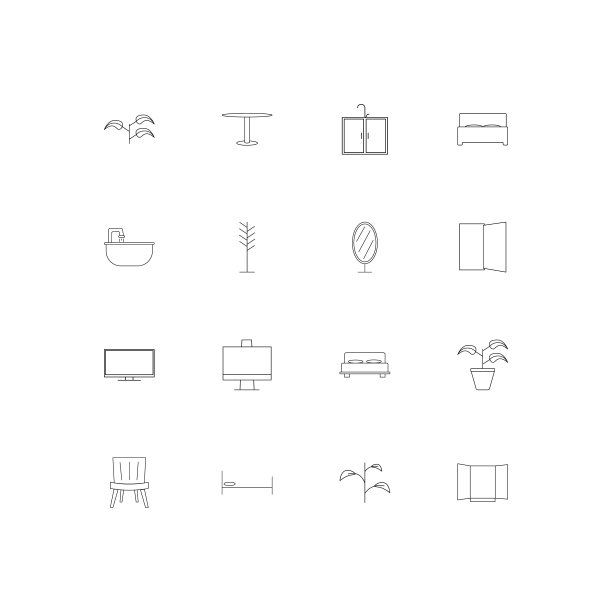 家具简单线性图标集。概述了矢量图标图片下载