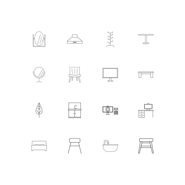家具简单线性图标集。概述了矢量图标图片下载