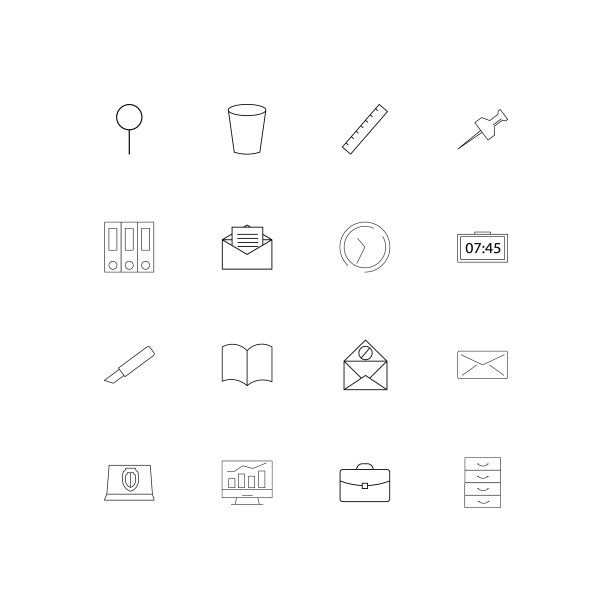 办公室简单的线性图标集。概述了矢量图标图片下载
