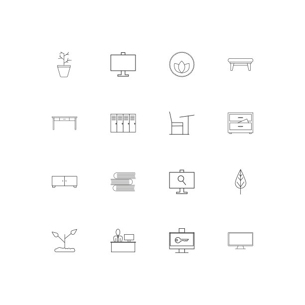 家具简单线性图标集。概述了矢量图标图片下载