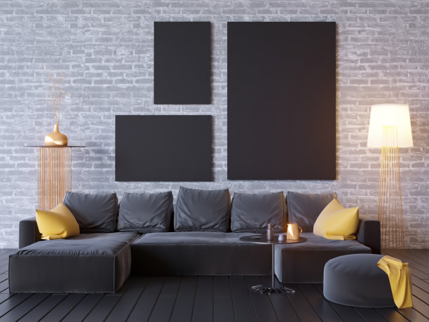 模拟海报与复古潮人阁楼室内背景，3D插画木，工作图片，组合，图片下载