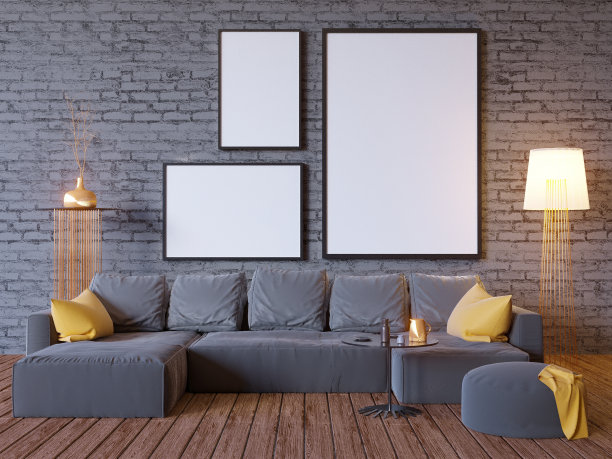 模拟海报与复古潮人阁楼室内背景，3D插画木，工作图片，组合，图片下载