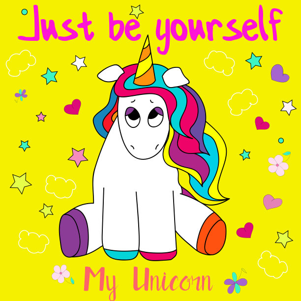 美丽而有趣的手绘独角兽设计矢量图片下载