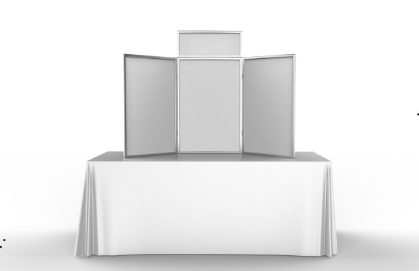桌面折叠展示板的贸易展示。3 d渲染图图片下载