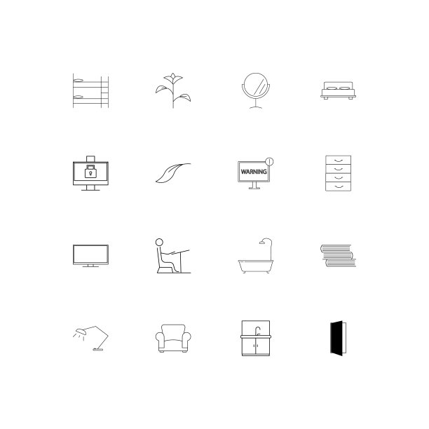 家具简单线性图标集。概述了矢量图标图片下载