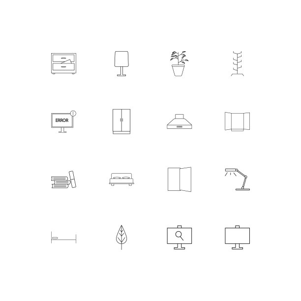 家具简单线性图标集。概述了矢量图标图片下载