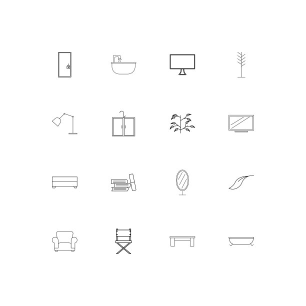 家具简单线性图标集。概述了矢量图标图片下载