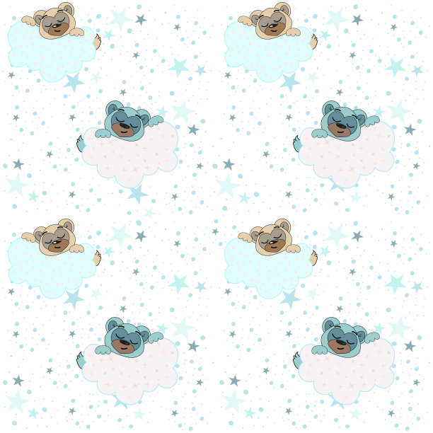 矢量无缝模式与一个睡觉的熊，云彩和星星的插图。设计的孩子。打印纺织品。图片下载