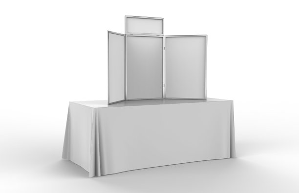 桌面折叠展示板的贸易展示。3 d渲染图图片下载