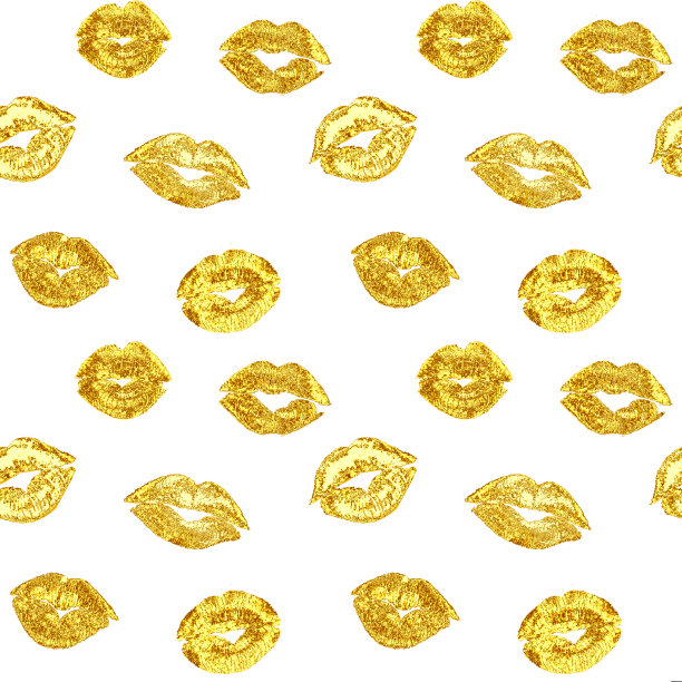 无缝浪漫图案与黄金嘴唇亲吻图片下载