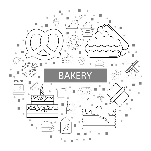 面包房背景线图标。线性向量模式图片下载
