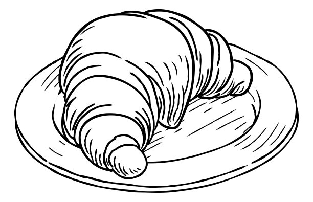 羊角面包糕点复古复古木刻风格图片下载