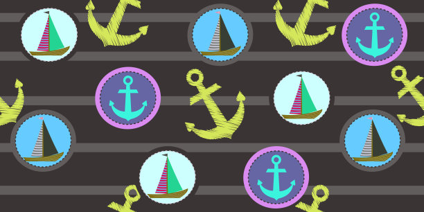 矢量无缝模式与锚和船。海模式。本模板为封面布、书。图片下载