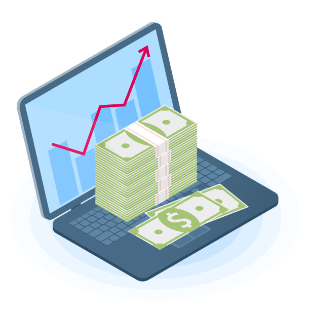 平等距图的钞票堆在笔记本电脑上。图片下载