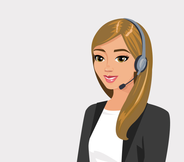 戴耳机的漂亮女孩操作员。矢量插图孤立。图片下载