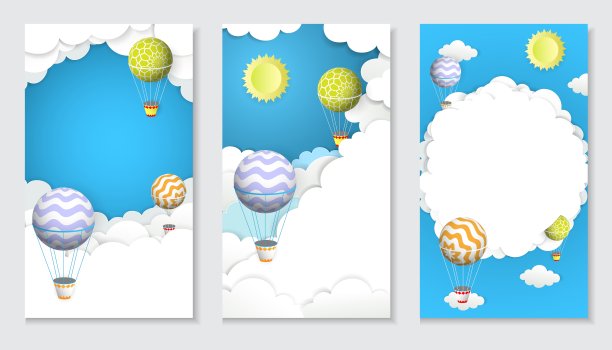 热气球矢量纸剪垂直横幅集图片下载