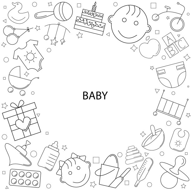 婴儿背景线图标。线性向量模式图片下载