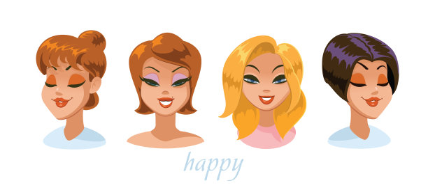 女人的表情字符集。幸福。快乐图片下载