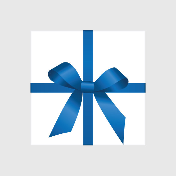 矢量白色方形礼盒与闪亮的蓝色粉色缎子蝴蝶结素材图片