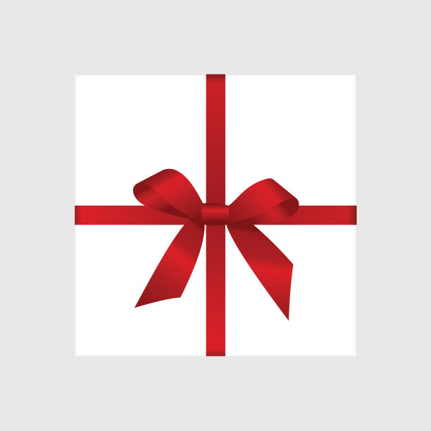 矢量白色方形礼盒与闪亮的红色缎子弓素材图片