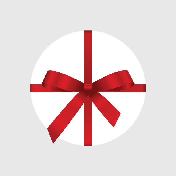 矢量白色圆形礼盒红色缎子蝴蝶结和缎带俯视图近素材图片