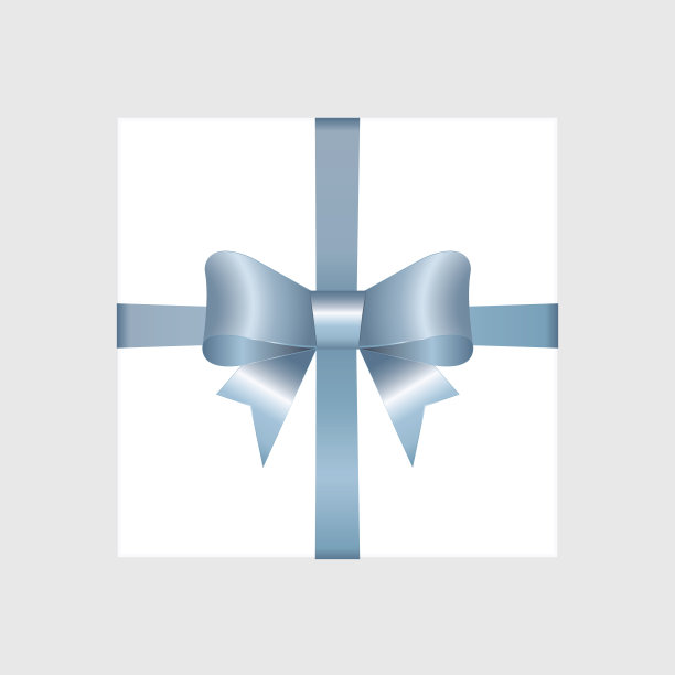 矢量白色方形礼盒与闪亮的蓝色缎子弓图片下载