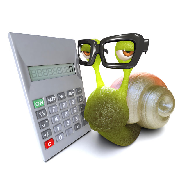 3d有趣的卡通蜗牛角色使用数字计算器图片下载