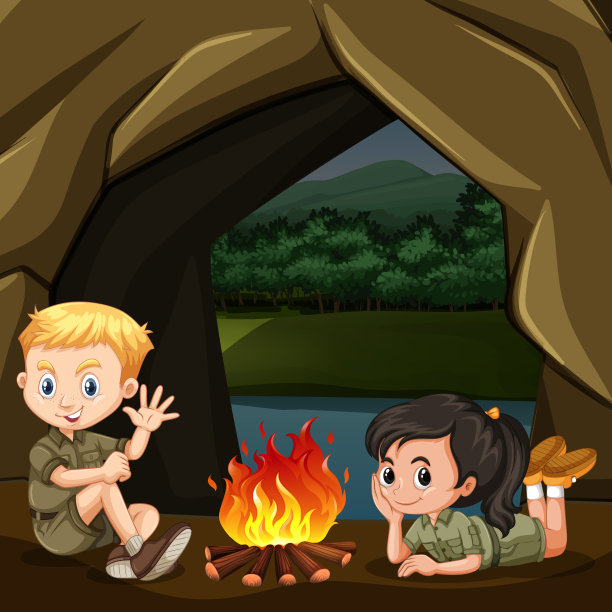 男童子军和女童子军在森林里爬山图片下载