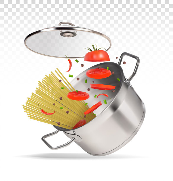 平底锅里放意大利面和西红柿图片下载